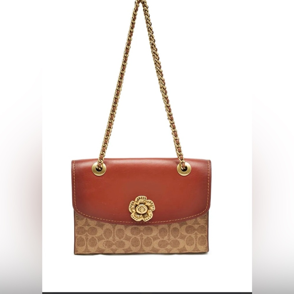 Coach Parker Colorblock Crossbody Bag in Saddle Brown and Cognac